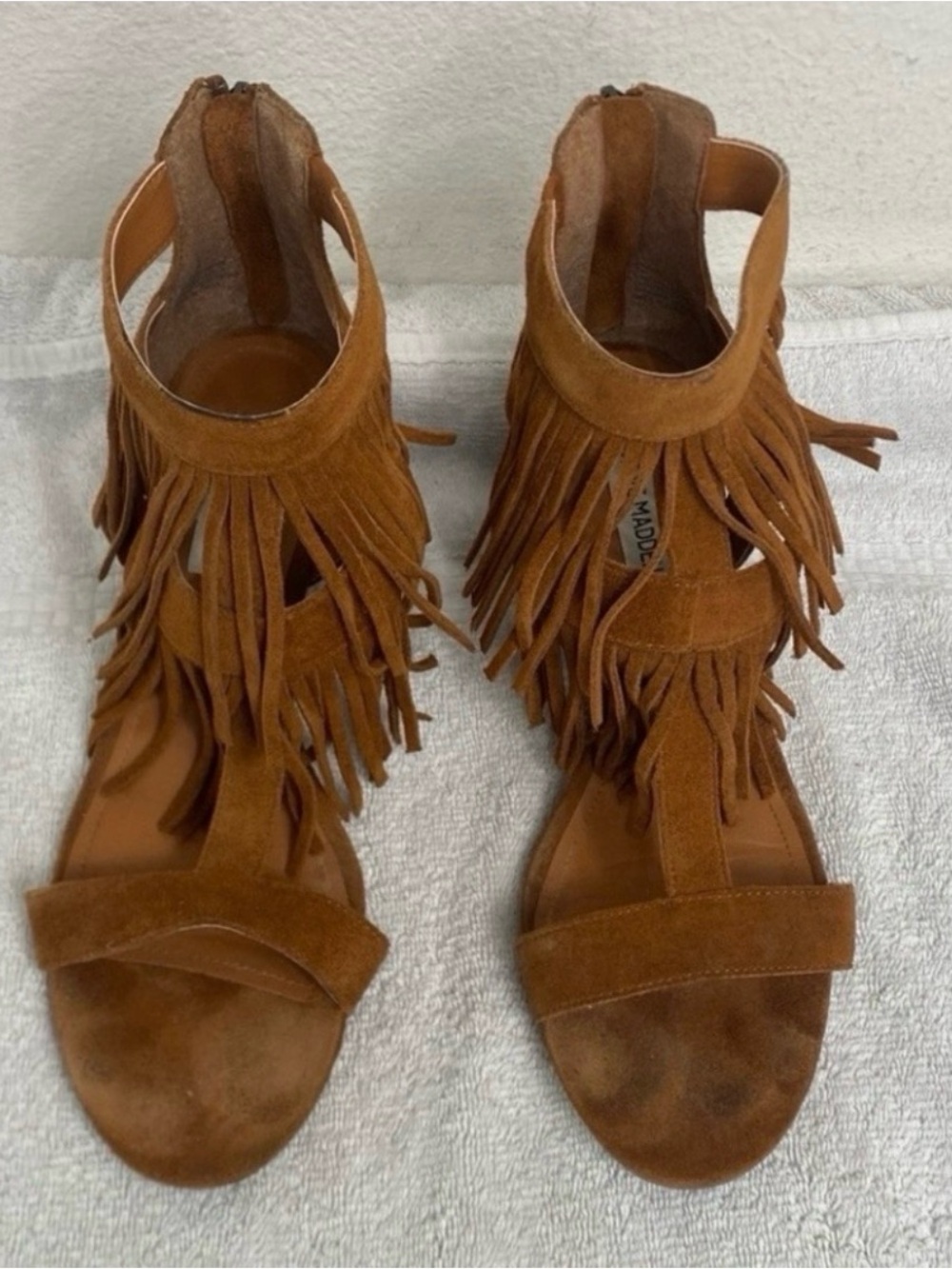 Steve Madden Women's Chesnut Suede Leather Fringe Wedge Sandal Size 8.5 Western